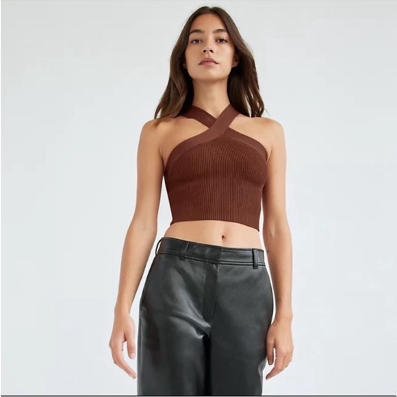 Aritzia Babaton sculpt knit criss cross tank in chocolate opal Large - Picture 2 of 6